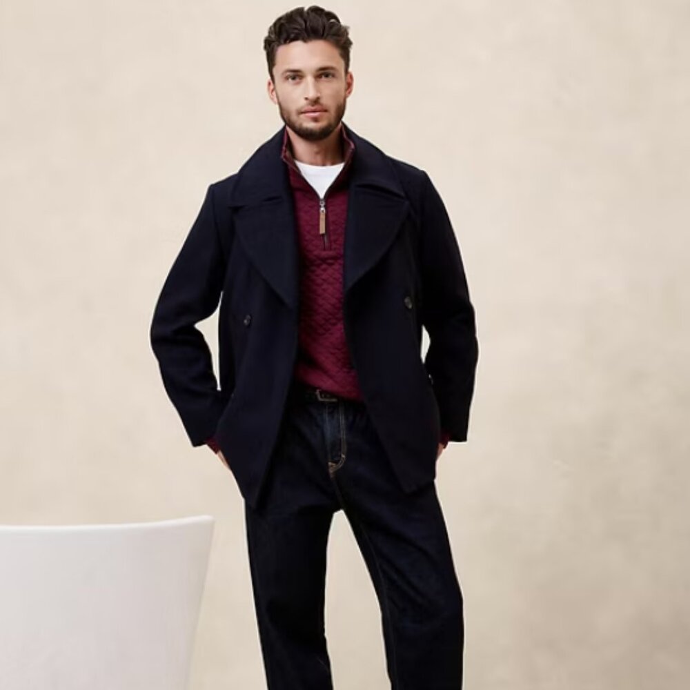 Banana Republic Factory Quilted Half Zip in Bright Wine